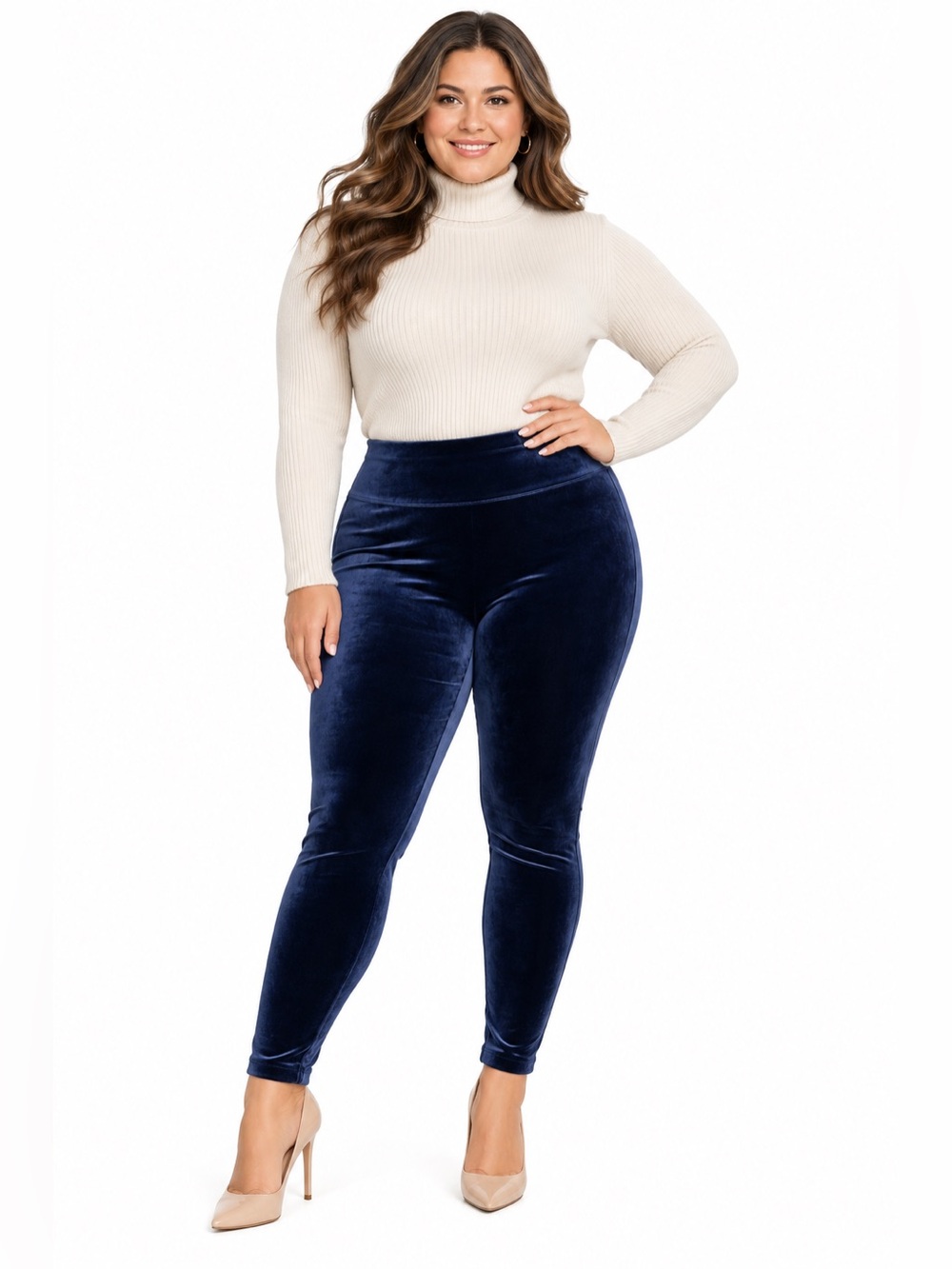 SPANX Velvet High Rise Tummy Control Leggings 1X Navy Blue Shaping Holiday Luxe